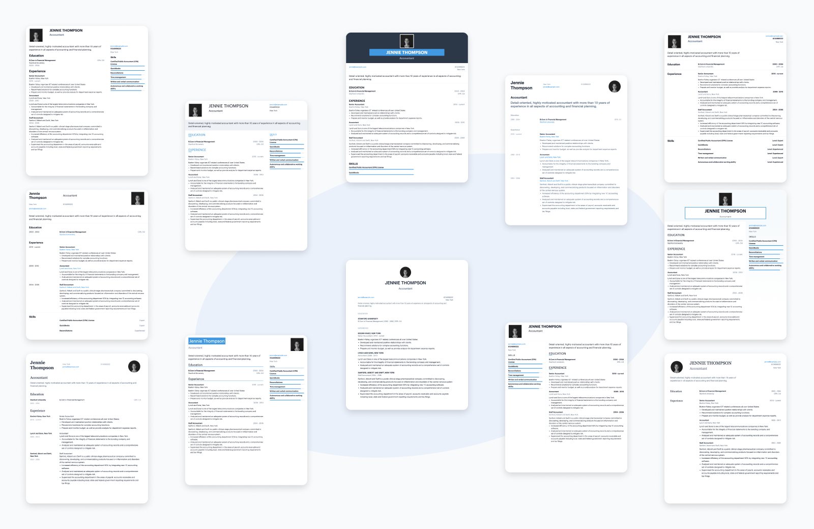 Shows some of the hipCV resume templates