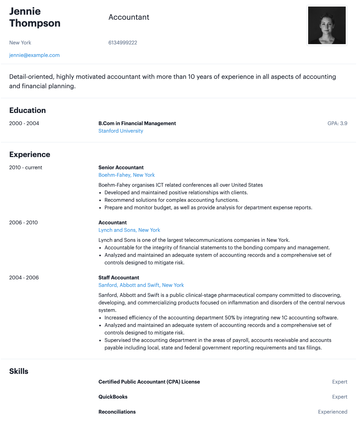 Shows one of the hipCV resume templates