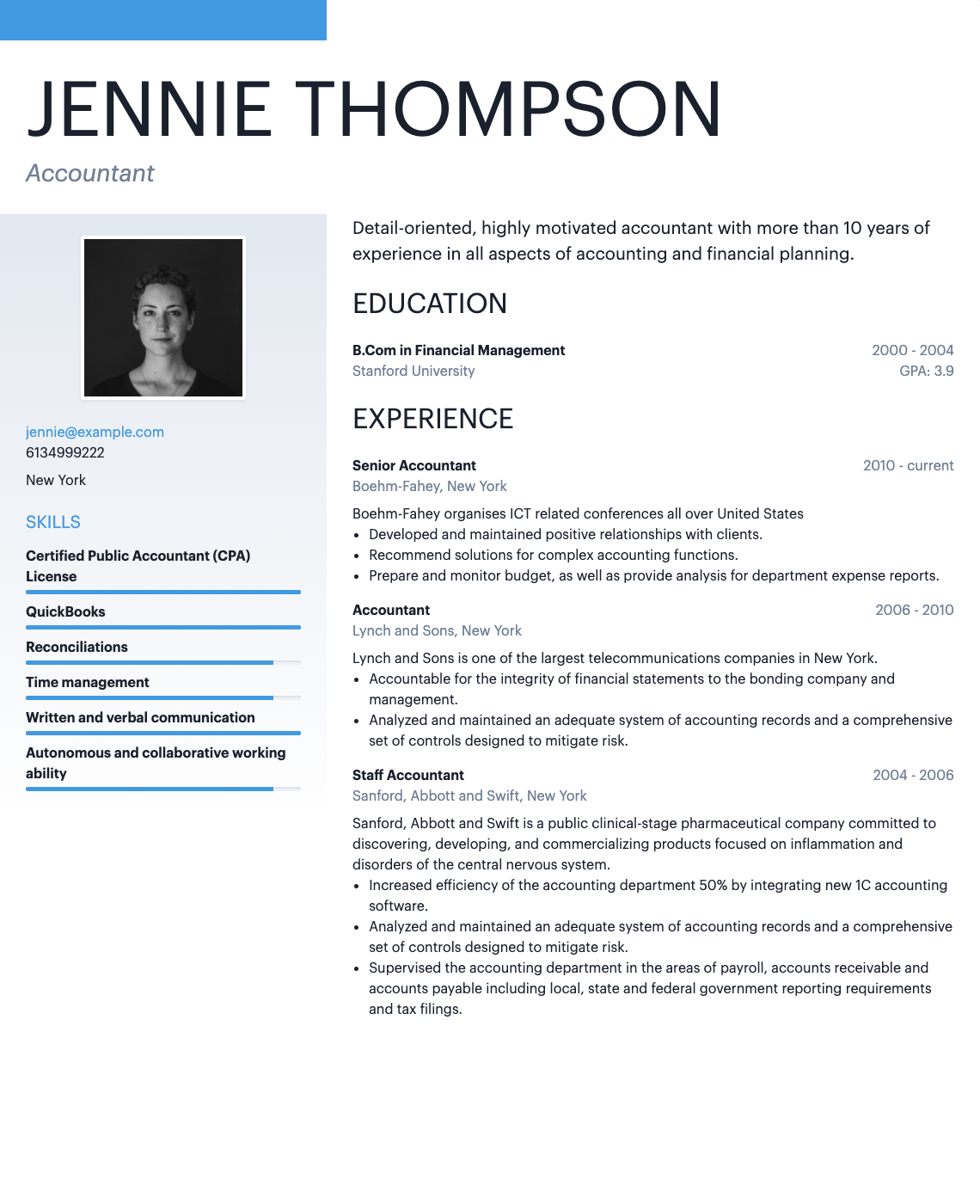 Shows one of the hipCV resume templates